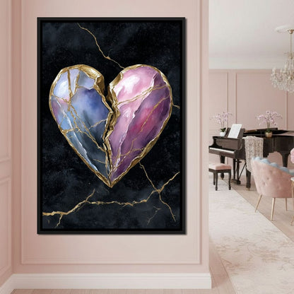 Kintsugi Split Heart Gold Canvas Wall Art