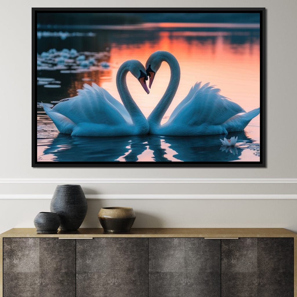 Swans In Love Canvas Wall Art