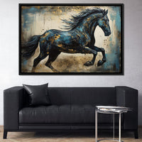 Gilded Teal Horse Canvas Wall Art