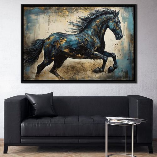 Gilded Teal Horse Canvas Wall Art