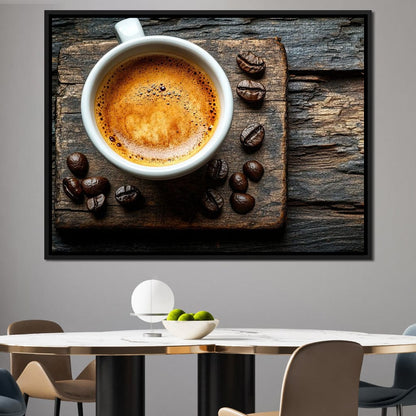 Espresso Essence on Rustic Wood Canvas Wall Art