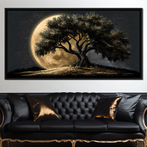 Gilded Roots Beneath A Radiant Moon Canvas Wall Art