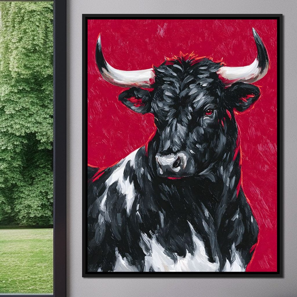 Bold Horned Bull Portrait Canvas Wall Art