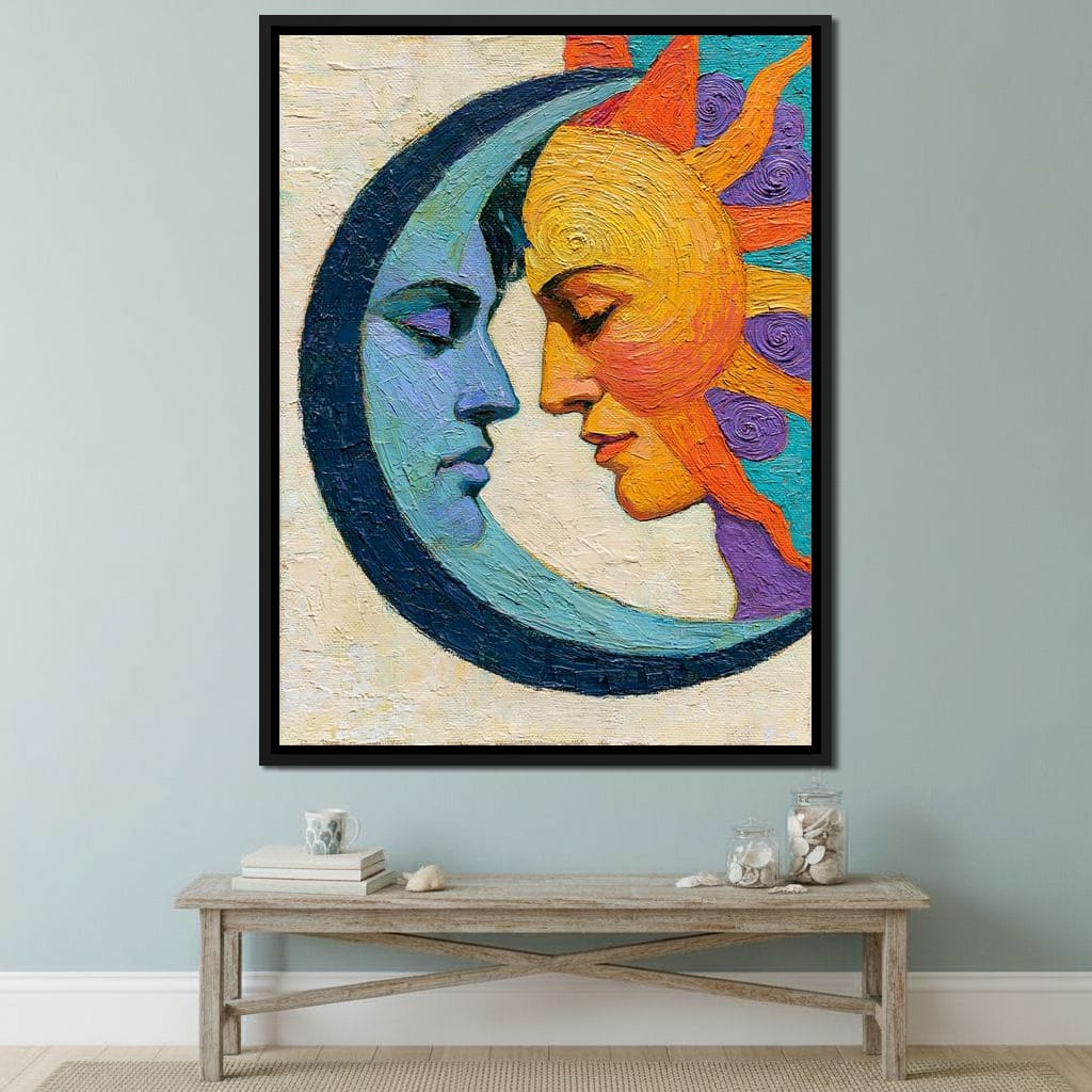 Celestial Lovers Meeting Across Time Canvas Wall Art