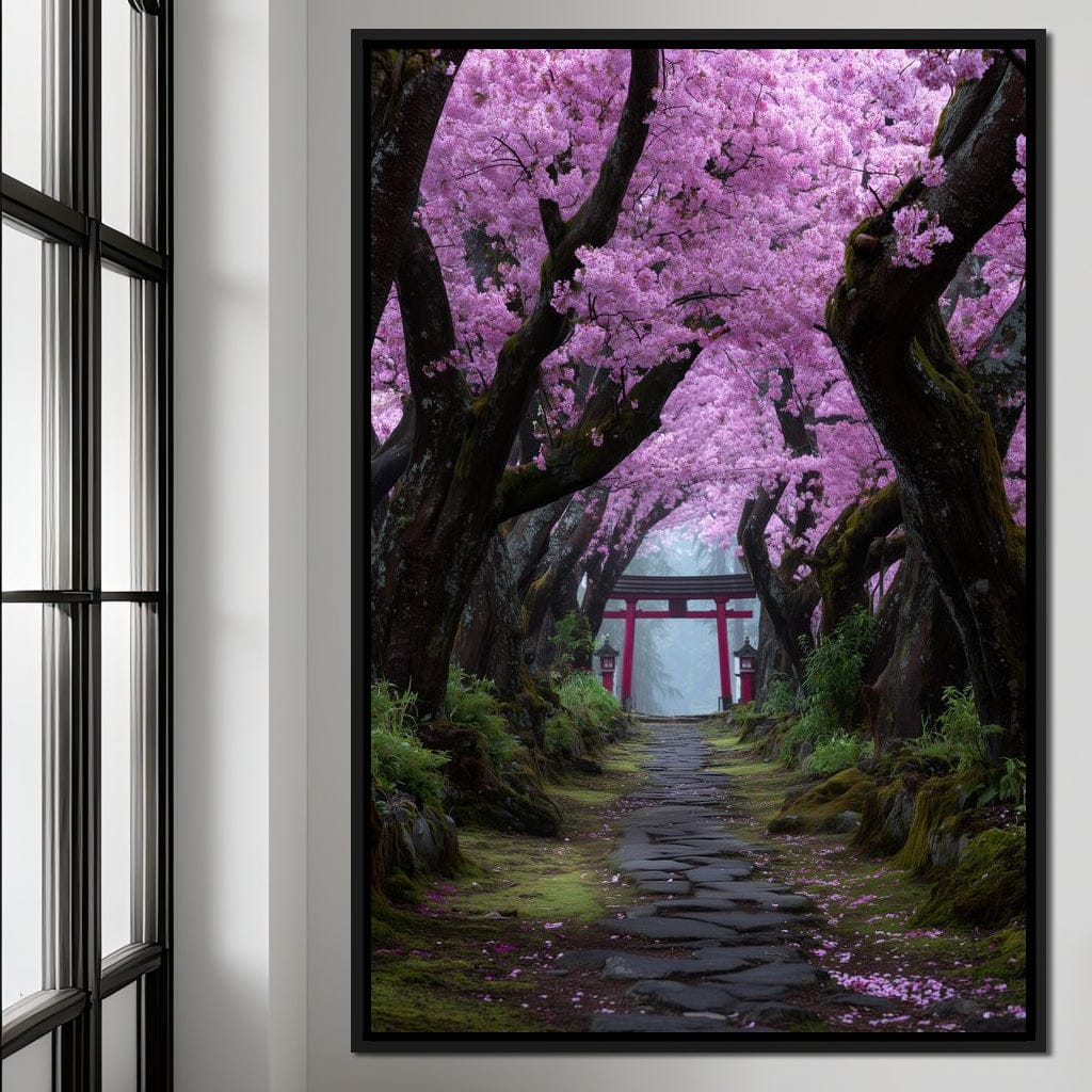 Sakura Gate Pathway Stillness Canvas Wall Art