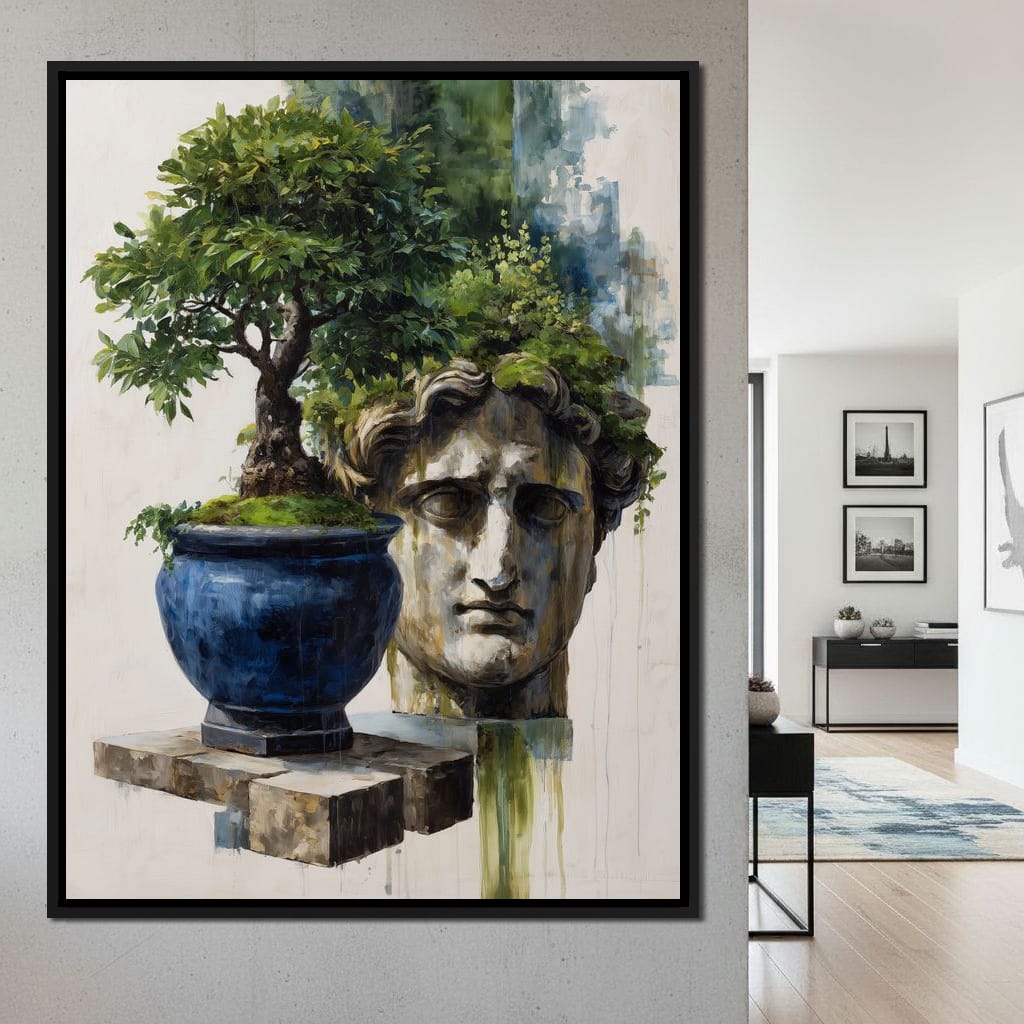 Blue Urn And Stone Head Grove Canvas Wall Art