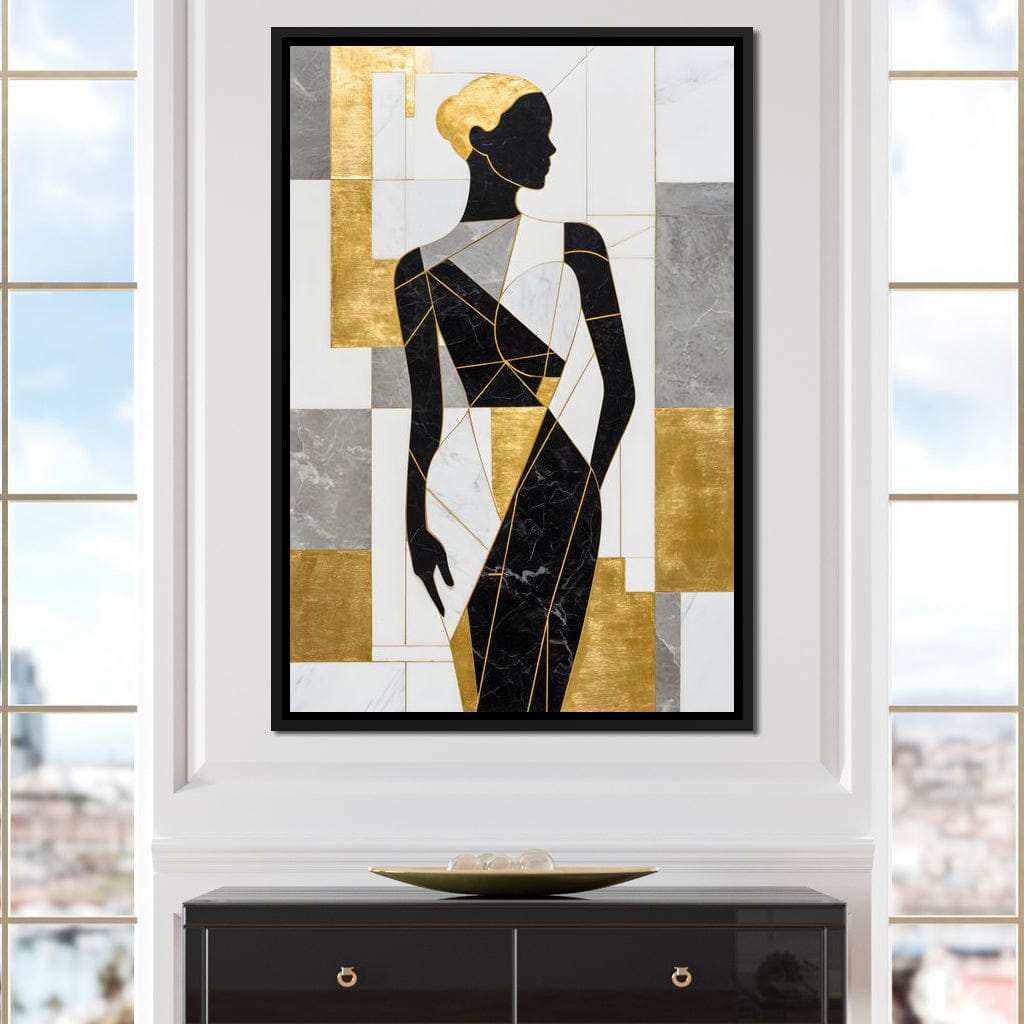 Golden Marble Muse Silhouette Canvas Wall Art