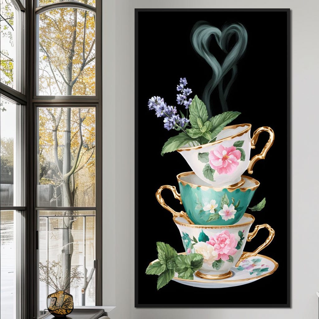 Golden Teacups Botanical Romance Canvas Wall Art