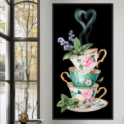 Golden Teacups Botanical Romance Canvas Wall Art