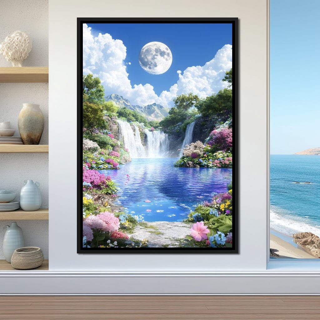 Lunar Reflection Over Falls Canvas Wall Art