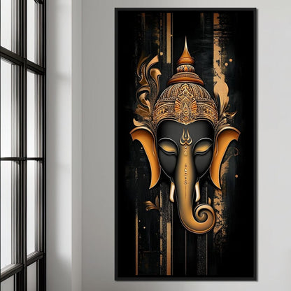 Golden Divine Ganesha Aura Canvas Wall Art