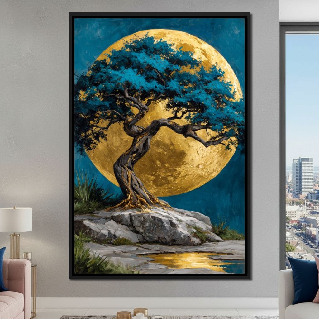 Golden Moonlit Tree Reverie Canvas Wall Art