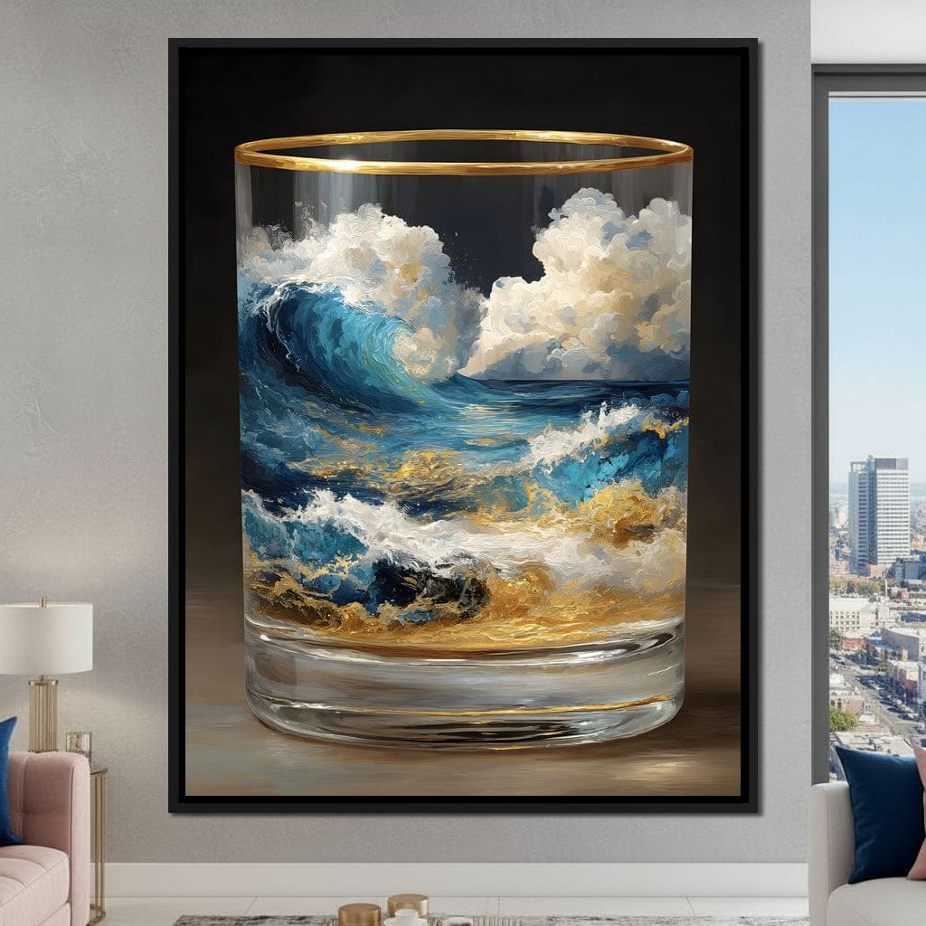 Ocean Storm Tumbler Gold Rim Canvas Wall Art