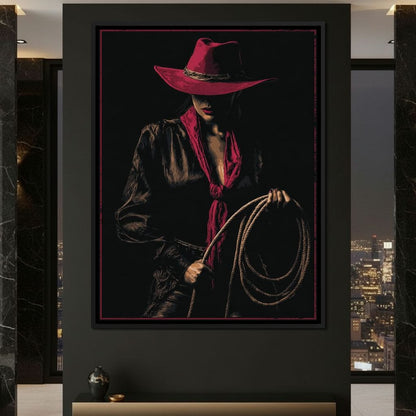 Midnight Cowgirl Red Hat Canvas Wall Art
