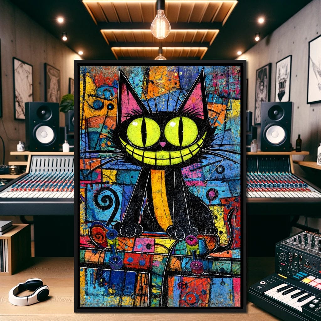 Neon Grin Alley Cat Pop Canvas Wall Art