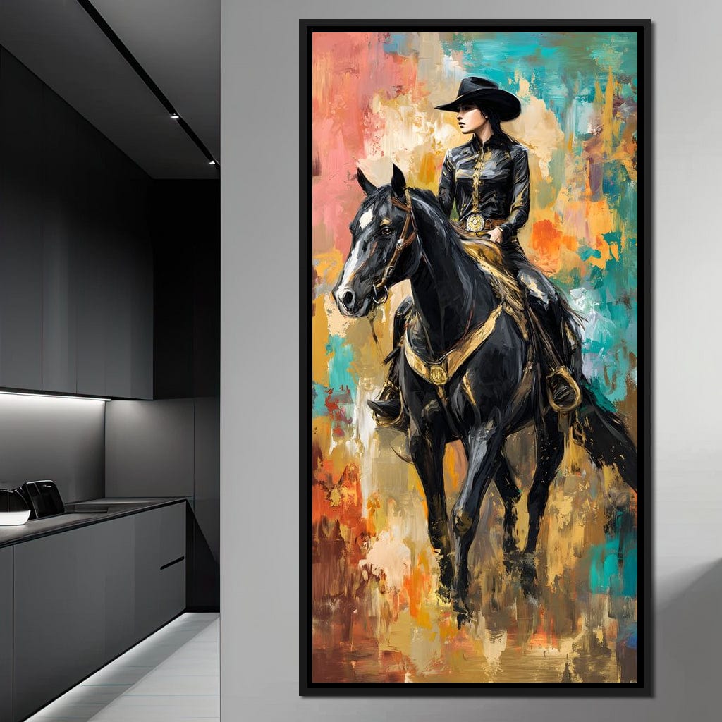 Gallant Cowgirl Riding Midnight Canvas Wall Art