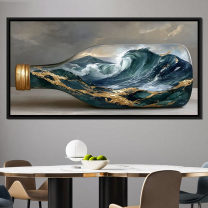 Gilded Ocean Storm Bottle Canvas Wall Art