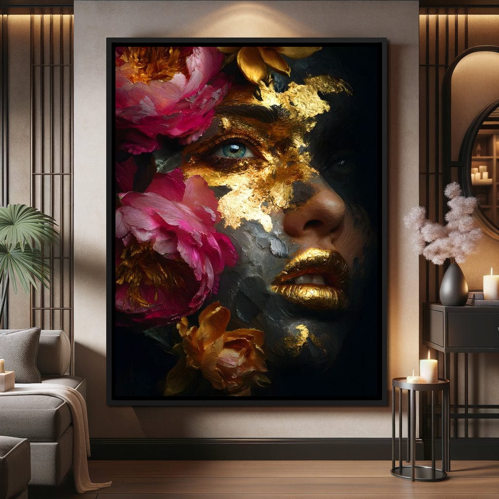 Golden Petal Portrait Radiance Canvas Wall Art