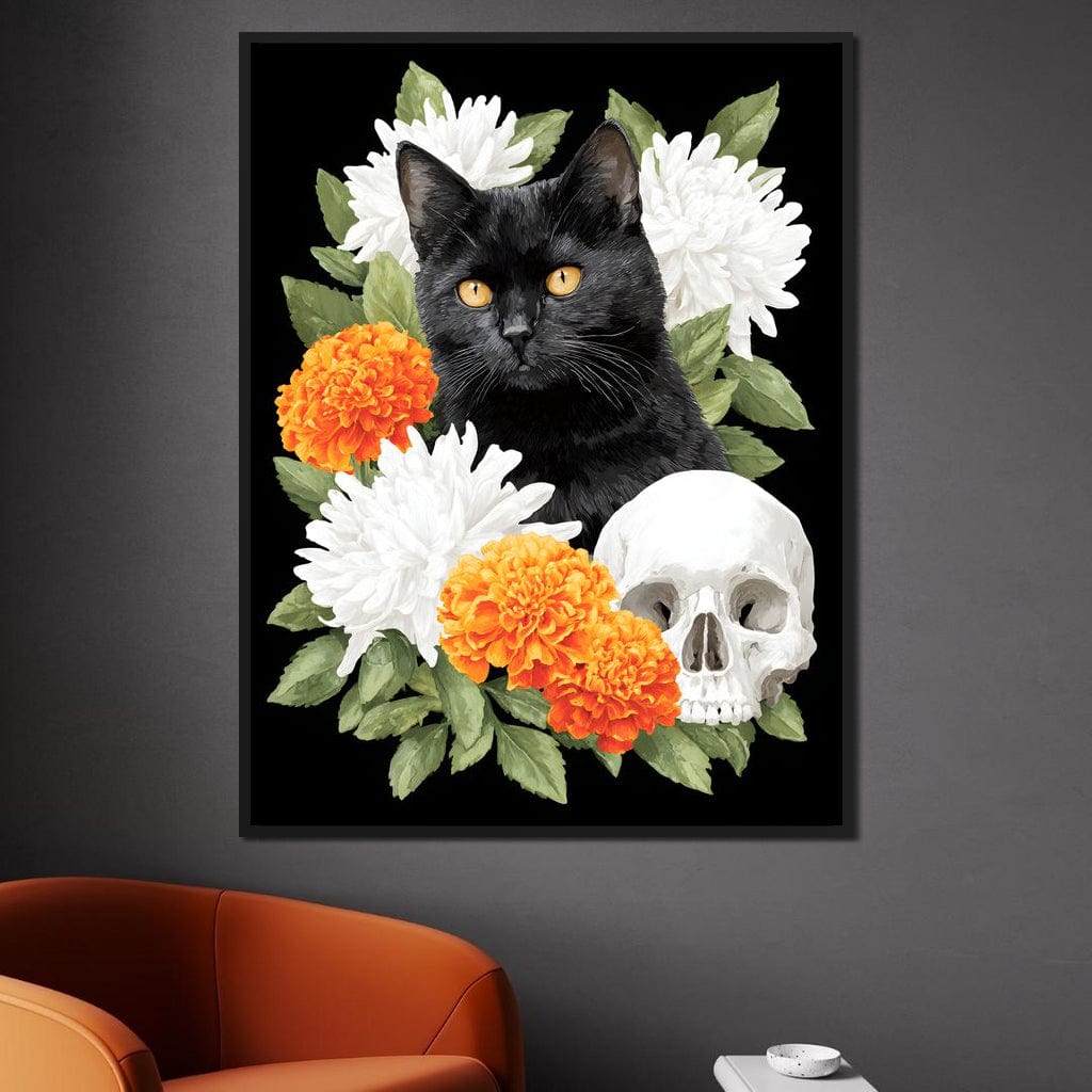 Nocturnal Feline Memento Bouquet Canvas Wall Art
