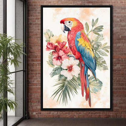 Tropical Parrot Floral Burst Canvas Wall Art