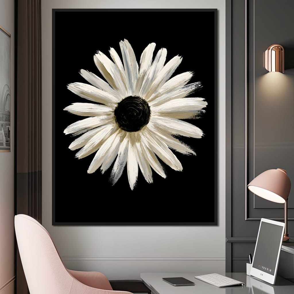 Solitary Pale Petals Against The Void Canvas Wall Art