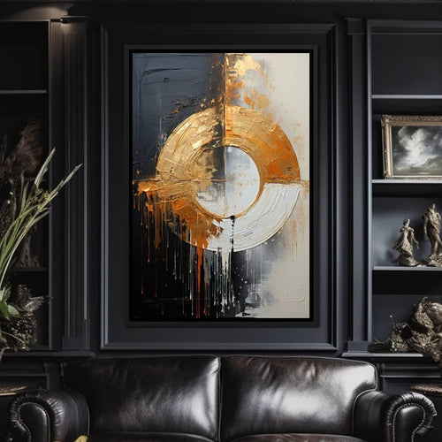 Abyssal Echoes in Gold Abstract Canvas Wall Art