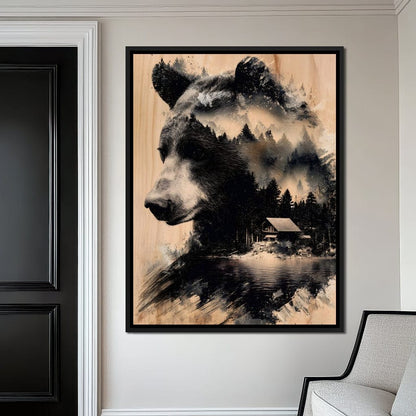 Bear Forest Cabin Reflections Canvas Wall Art