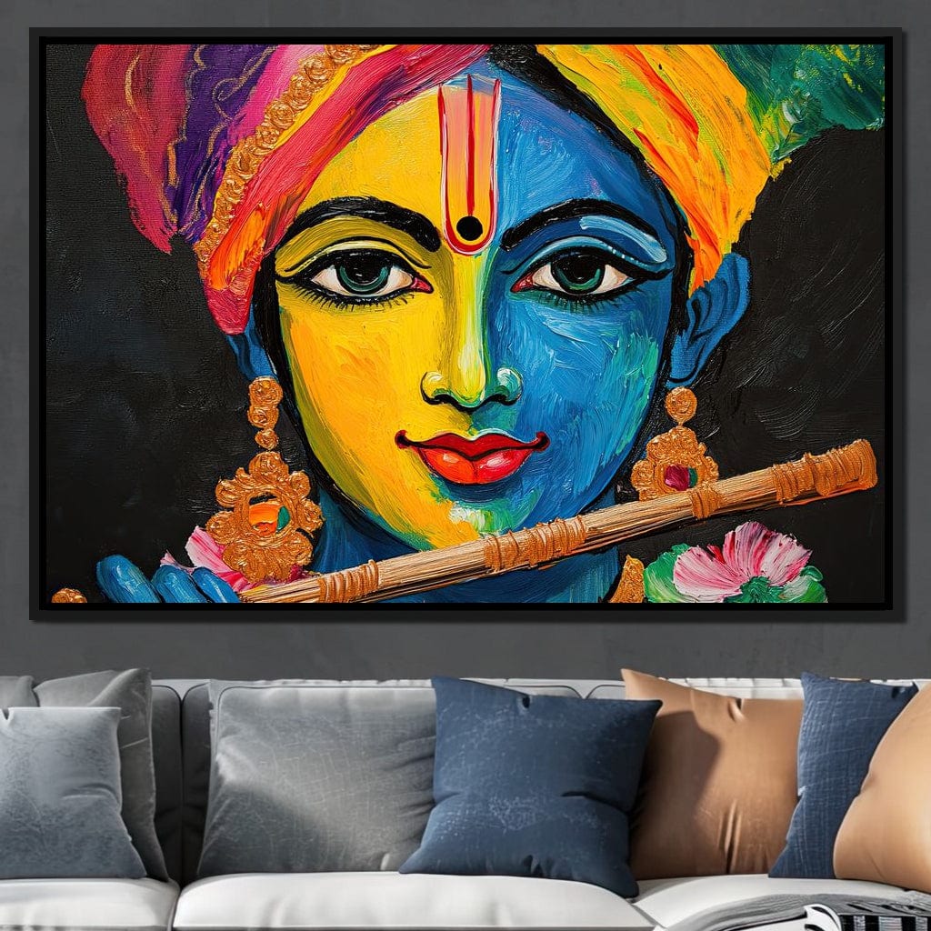 Divine Radiance of Vibrant Krishna Canvas Wall Art