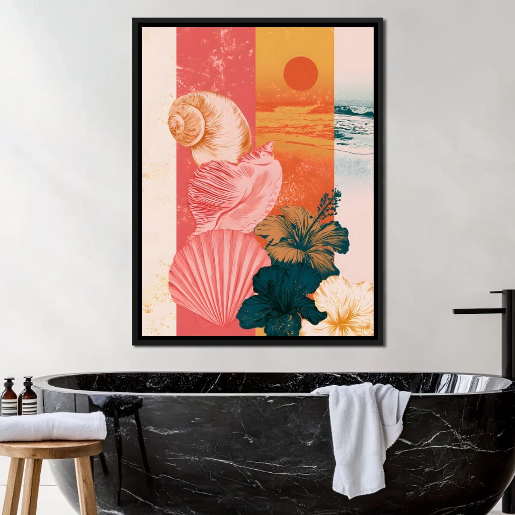 Tidal Shore And Floral Shell Canvas Wall Art
