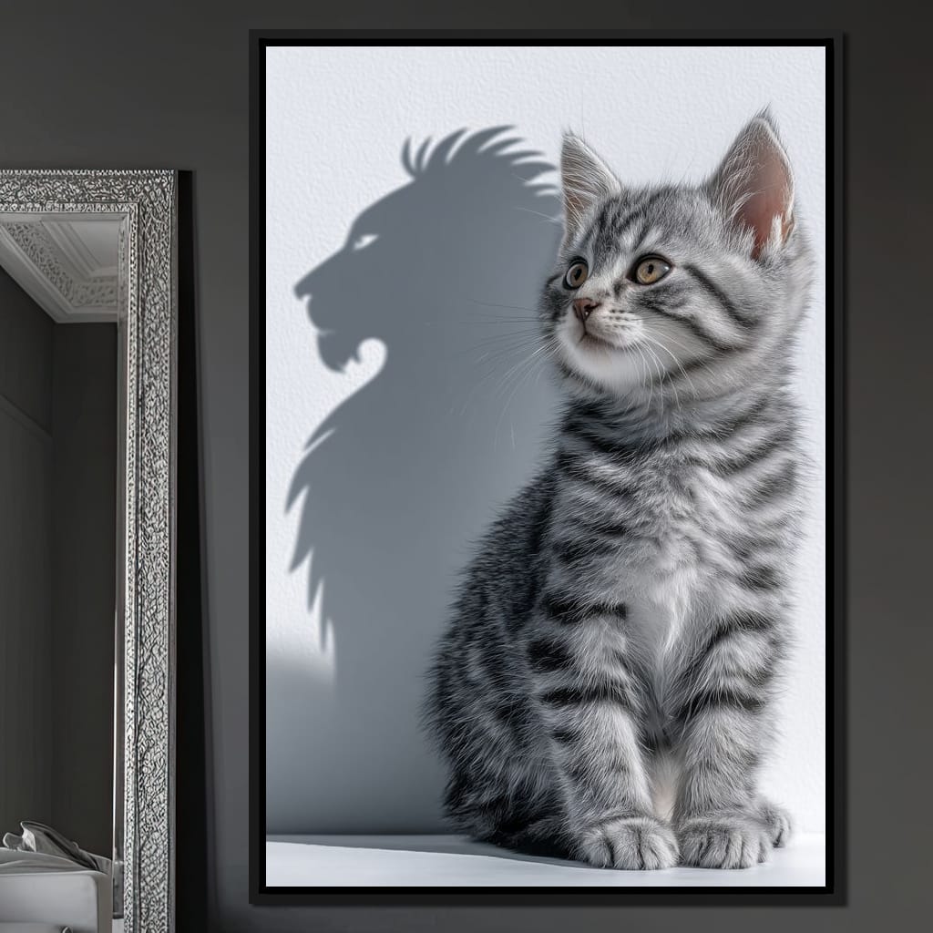Brave Kitten Lion Shadow Canvas Wall Art