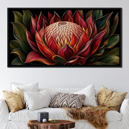 Crimson Protea Flame Crown Canvas Wall Art