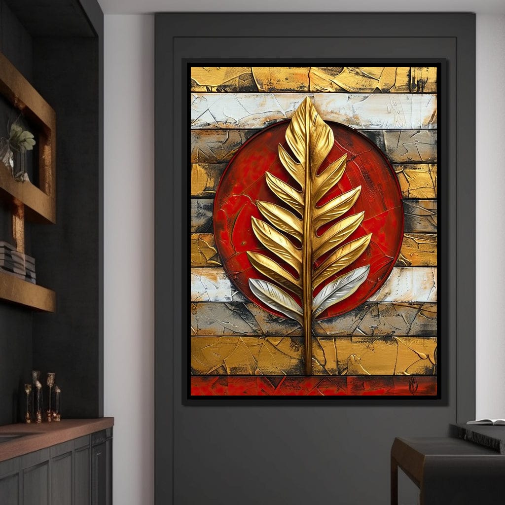 Golden Leaf on Ruby Sphere Canvas Wall Art