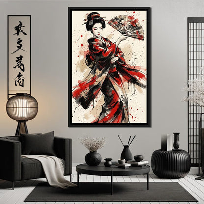 Japanese Woman with Fan Canvas Wall Art
