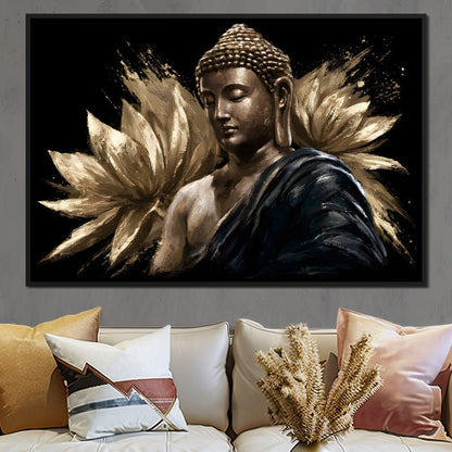 Golden Stillness Beyond The Lotus Canvas Wall Art
