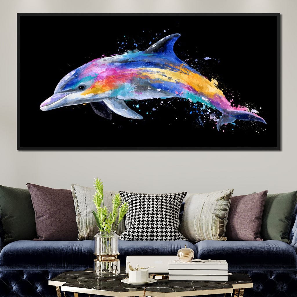 Rainbow Dolphin Splash Flight Canvas Wall Art