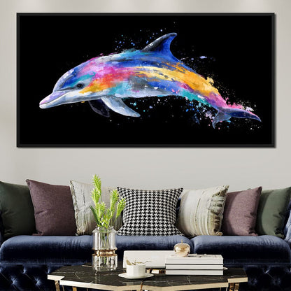 Rainbow Dolphin Splash Flight Canvas Wall Art