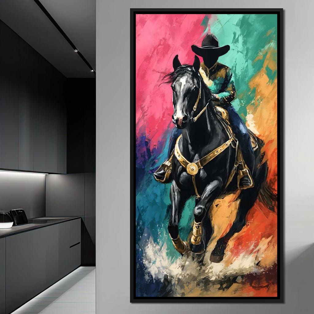 Galloping Midnight Charro Charge Canvas Wall Art