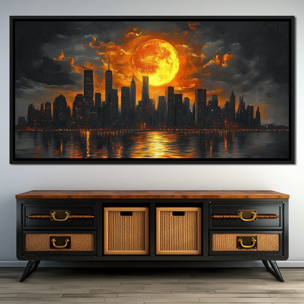 Golden Cityscape Nocturne Canvas Wall Art