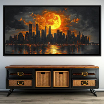 Golden Cityscape Nocturne Canvas Wall Art