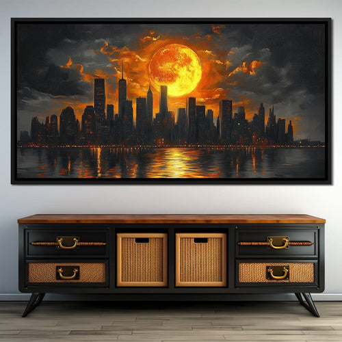 Golden Cityscape Nocturne Canvas Wall Art