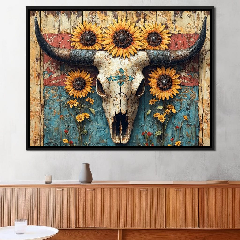 Sunflower Skulls Vintage Charm Canvas Wall Art