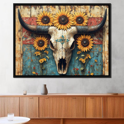Sunflower Skulls Vintage Charm Canvas Wall Art