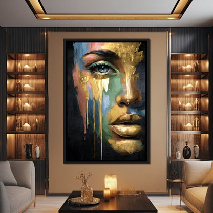 Radiant Gold Drip Face Painting Canvas Wall Art