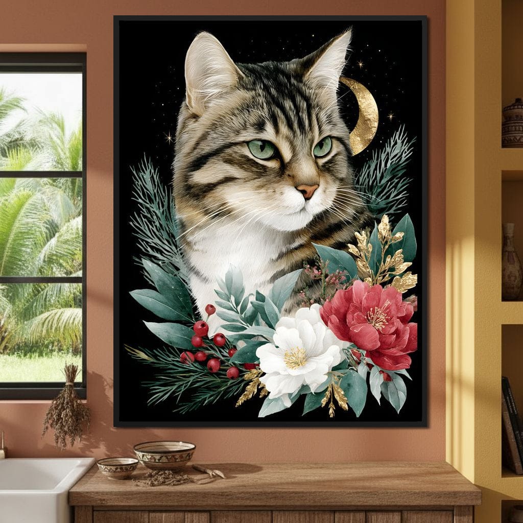 Moonlit Floral Gold Tabby Canvas Wall Art