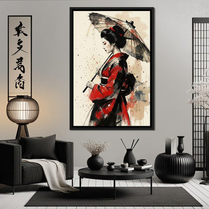 Japanese Woman with Umbrella Canvas Wall Art