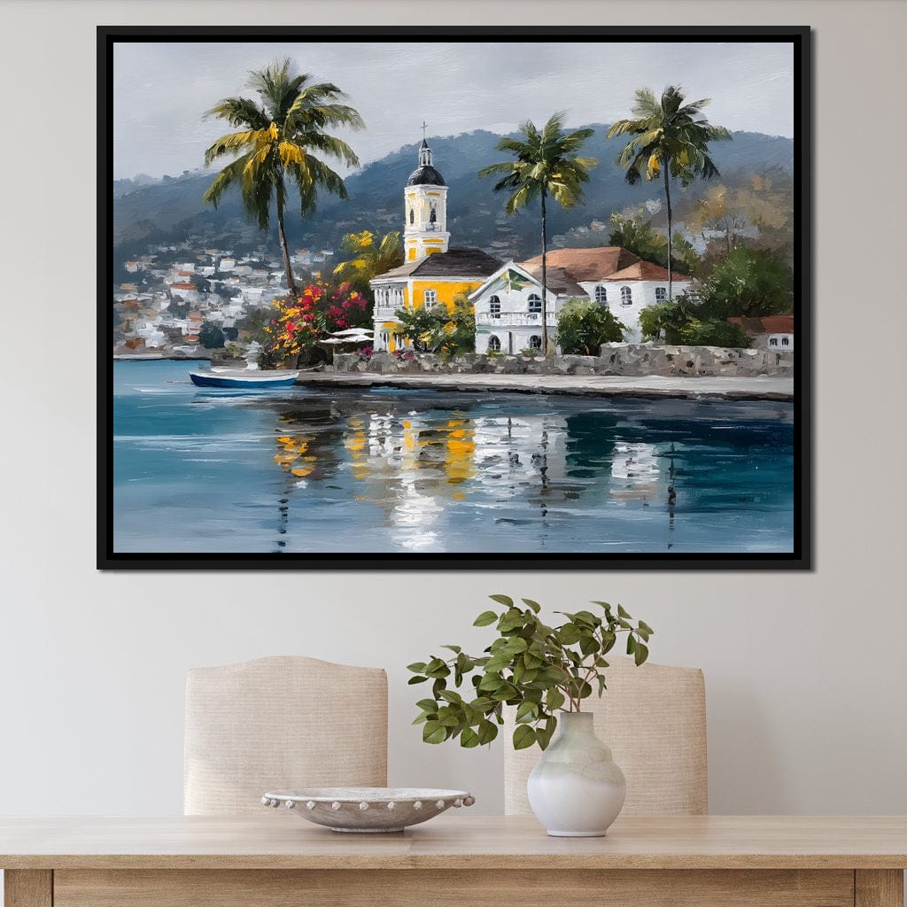 Tropical Harbor Church View Canvas Wall Art