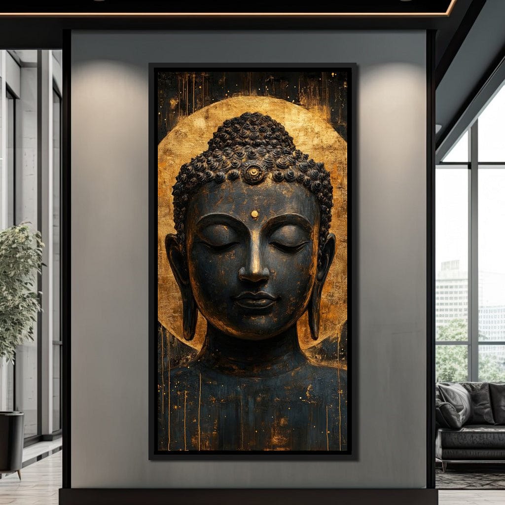 Golden Tranquil Buddha Portrait Canvas Wall Art