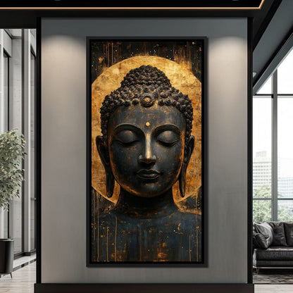 Golden Tranquil Buddha Portrait Canvas Wall Art