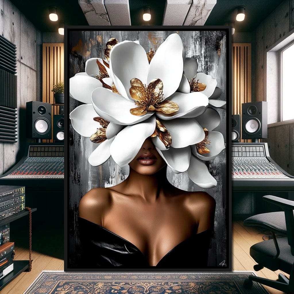 Golden & White Petals Elegance Canvas Wall Art