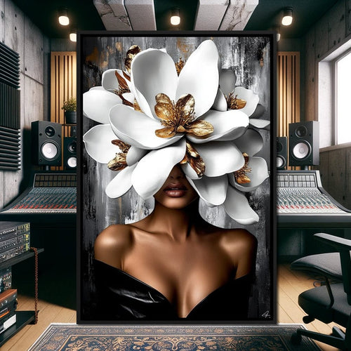 Golden & White Petals Elegance Canvas Wall Art